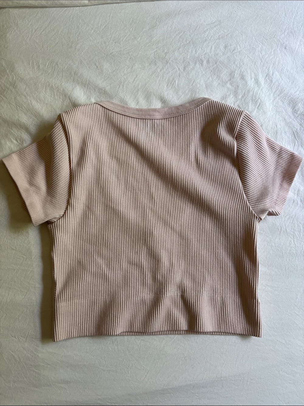 Ribbed Short Sleeve Top - Light Blush Pink